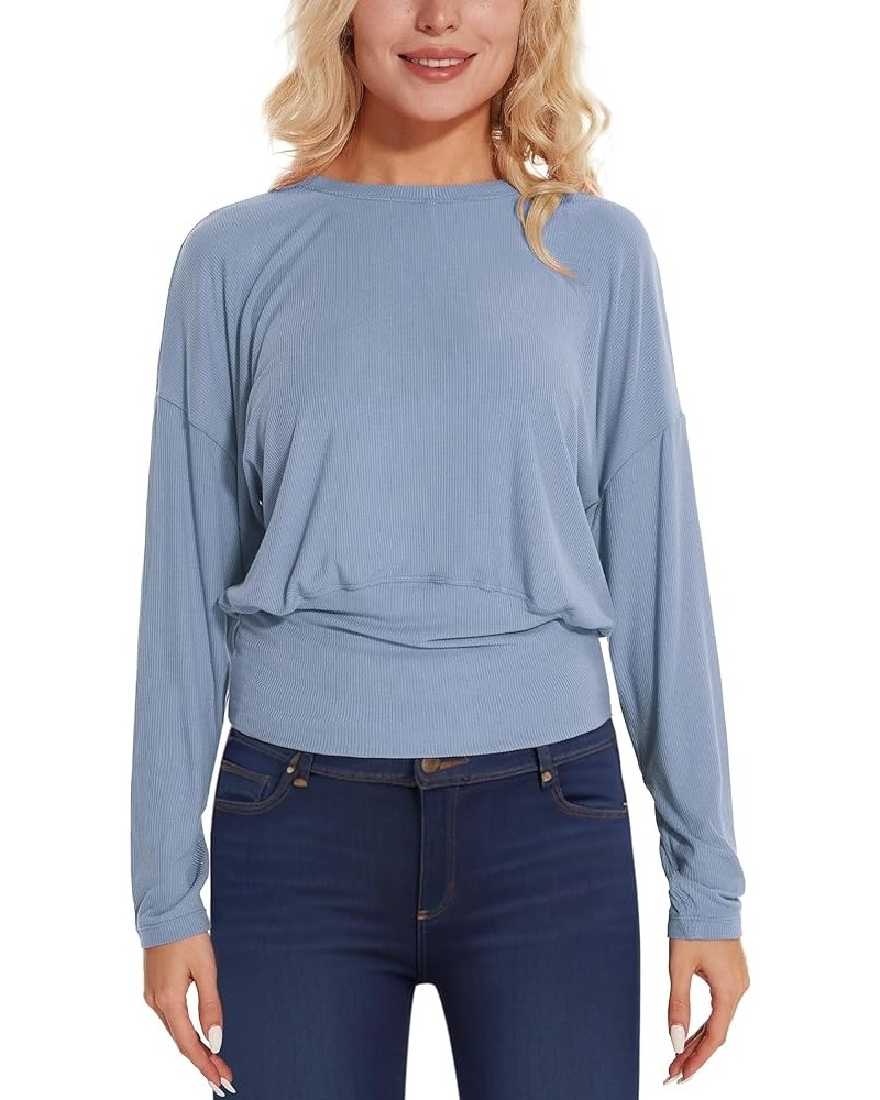 Women's Casual Long Sleeve Shirt Fashion Crew Neck Loose Fit Soft Lightweight Blouse Relaxed Go Out Tunic Tops Light Blue $14...