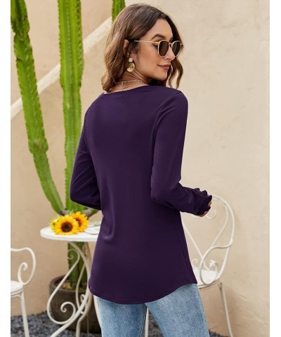 Women's Long Sleeve Tops Casual Crewneck Lantern Sleeve T Shirts with Smocked Cuff Purple $7.64 T-Shirts