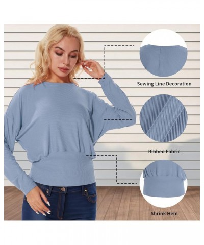 Women's Casual Long Sleeve Shirt Fashion Crew Neck Loose Fit Soft Lightweight Blouse Relaxed Go Out Tunic Tops Light Blue $14...