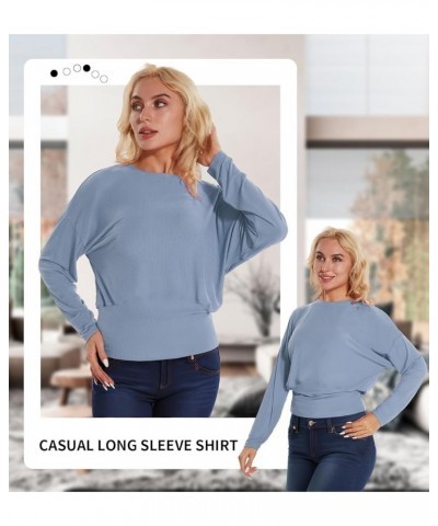 Women's Casual Long Sleeve Shirt Fashion Crew Neck Loose Fit Soft Lightweight Blouse Relaxed Go Out Tunic Tops Light Blue $14...