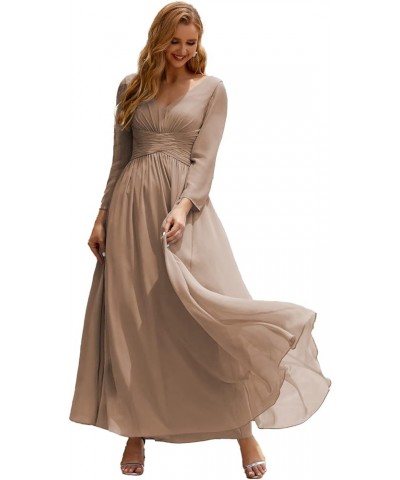 Prom Gowns Women V Neck Plus Size Wrap Long Sleeve Maxi Dress Evening Party Taupe $49.40 Dresses