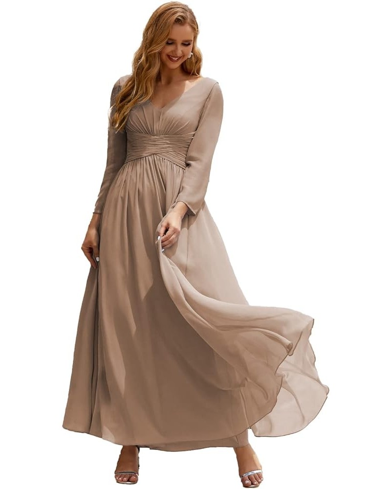 Prom Gowns Women V Neck Plus Size Wrap Long Sleeve Maxi Dress Evening Party Taupe $49.40 Dresses