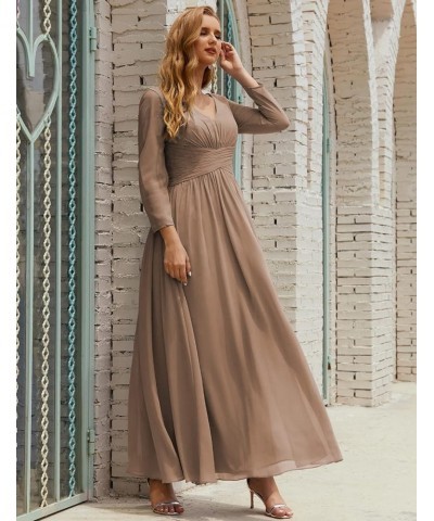 Prom Gowns Women V Neck Plus Size Wrap Long Sleeve Maxi Dress Evening Party Taupe $49.40 Dresses