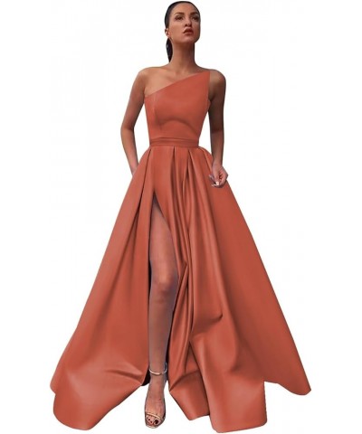 Women's A line Long Prom Dress with Pockets Satin Ball Gown Side Slit Backless Formal Evening Party Gown Burnt Orange $43.34 ...