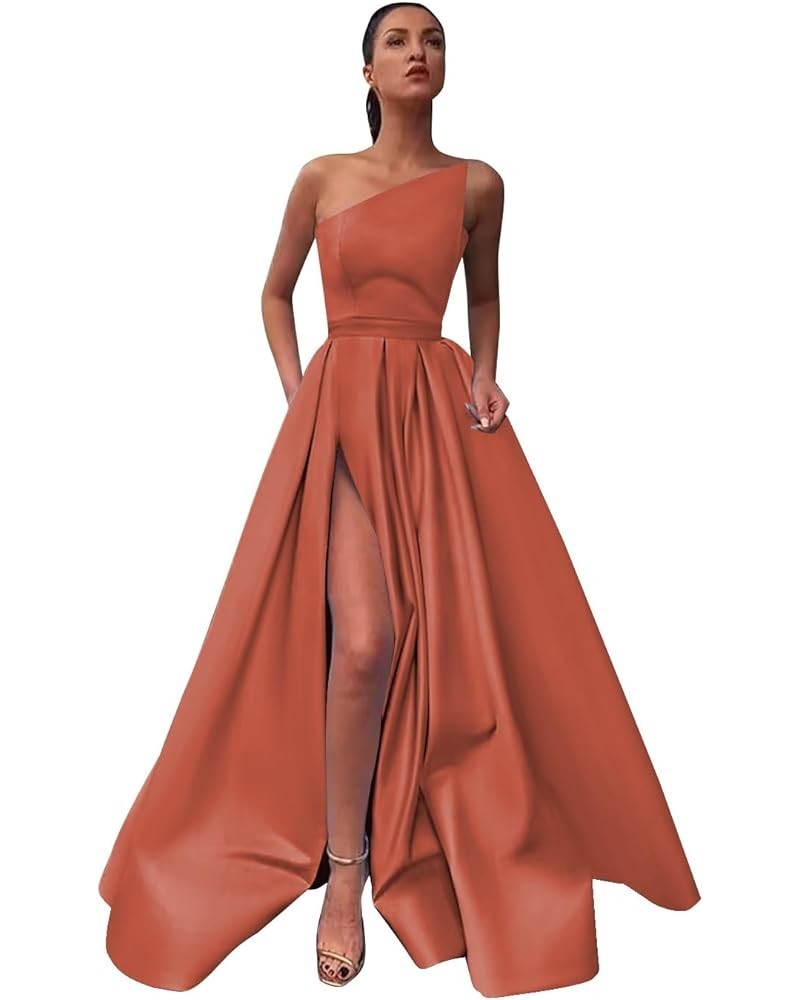 Women's A line Long Prom Dress with Pockets Satin Ball Gown Side Slit Backless Formal Evening Party Gown Burnt Orange $43.34 ...