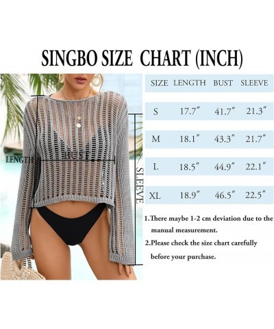 Crochet Cover Ups for Women Sexy Hollow Out Long Sleeve Beach Swimsuit Cover Up White $14.55 Swimsuits