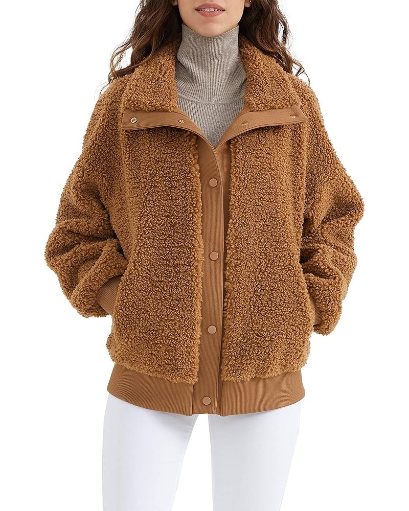 Women's Sherpa Fleece Jacket Oversized Winter Coat Long Sleeve Button Outwear Khaki $39.90 Jackets