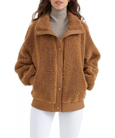 Women's Sherpa Fleece Jacket Oversized Winter Coat Long Sleeve Button Outwear Khaki $39.90 Jackets