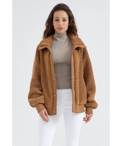 Women's Sherpa Fleece Jacket Oversized Winter Coat Long Sleeve Button Outwear Khaki $39.90 Jackets