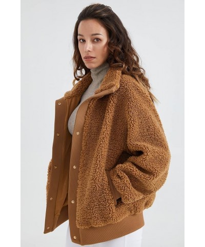 Women's Sherpa Fleece Jacket Oversized Winter Coat Long Sleeve Button Outwear Khaki $39.90 Jackets