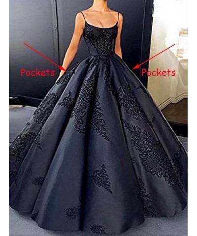 Women's Spaghetti Straps Embroidery Quinceanera Dresses Ball Gown A-Line Long Satin Prom Dress with Pocket CR-01 Navy Blue $6...