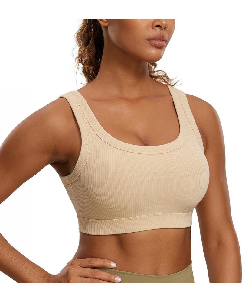 Ribbed Sports Bras for Women - U Back Wireless Medium Impact Sports Bra Padded Yoga Workout Bra Tan Milkshake $21.09 Lingerie