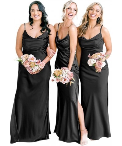 Satin Bridesmaid Dresses Long for Wedding Cowl Neck Formal Dresses with Slit Black $41.24 Dresses