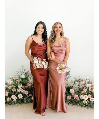 Satin Bridesmaid Dresses Long for Wedding Cowl Neck Formal Dresses with Slit Black $41.24 Dresses