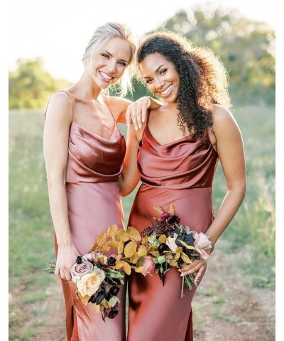 Satin Bridesmaid Dresses Long for Wedding Cowl Neck Formal Dresses with Slit Black $41.24 Dresses