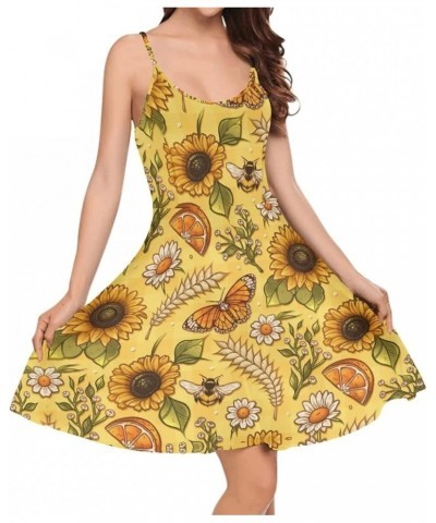 Women's Summer Sleeveless Casual Swing Dresses with Loose Fit Beach Sundress Yellow Sunflower Butterfly $11.95 Dresses