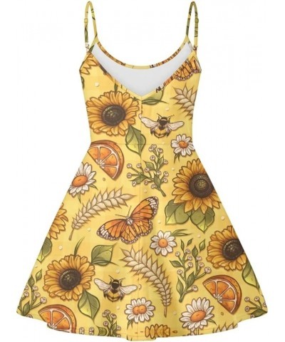 Women's Summer Sleeveless Casual Swing Dresses with Loose Fit Beach Sundress Yellow Sunflower Butterfly $11.95 Dresses