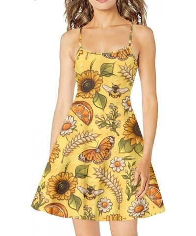 Women's Summer Sleeveless Casual Swing Dresses with Loose Fit Beach Sundress Yellow Sunflower Butterfly $11.95 Dresses