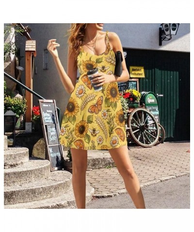 Women's Summer Sleeveless Casual Swing Dresses with Loose Fit Beach Sundress Yellow Sunflower Butterfly $11.95 Dresses