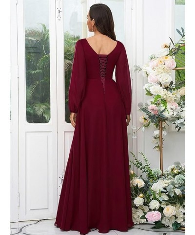 Long Sleeve Bridesmaid Dresses for Wedding Chiffon Pleated V-Neck Empire Waist Formal Dress Sage Green $42.39 Dresses