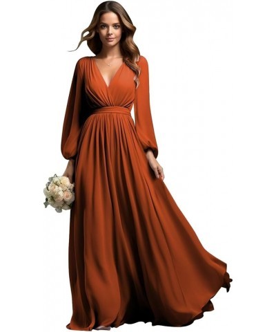 Long Sleeve Bridesmaid Dresses for Wedding Chiffon Pleated V-Neck Empire Waist Formal Dress Sage Green $42.39 Dresses