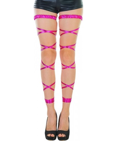 Womens Elegant and Fun Rave Lace Top Leg Garter or Garter Leg Wrap Set Metallic Garter Wrap - Hot Pink $13.08 Socks