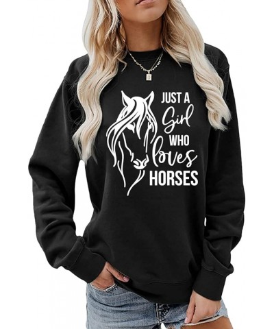 Just a Girl Who Loves Horses Sweatshirt for Women - Cute Horse Design Fashion Pullover Black $12.60 Hoodies & Sweatshirts