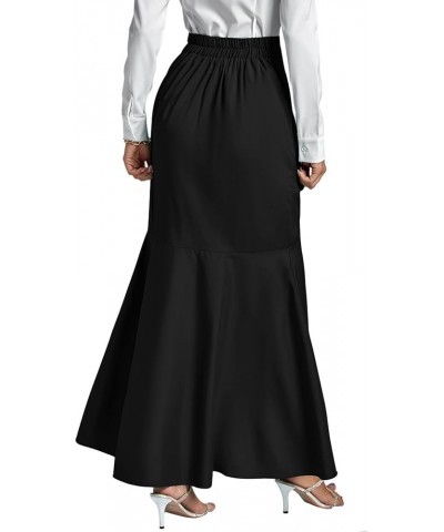 Women's Tie Waist Ruffle Wrap Mermaid Fishtail Hem High Waist Long Maxi Skirt Solid Black $13.44 Skirts