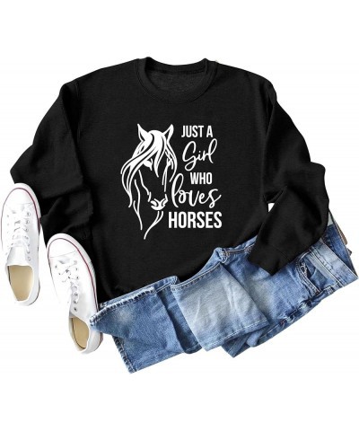 Just a Girl Who Loves Horses Sweatshirt for Women - Cute Horse Design Fashion Pullover Black $12.60 Hoodies & Sweatshirts