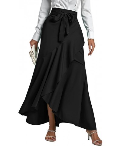 Women's Tie Waist Ruffle Wrap Mermaid Fishtail Hem High Waist Long Maxi Skirt Solid Black $13.44 Skirts