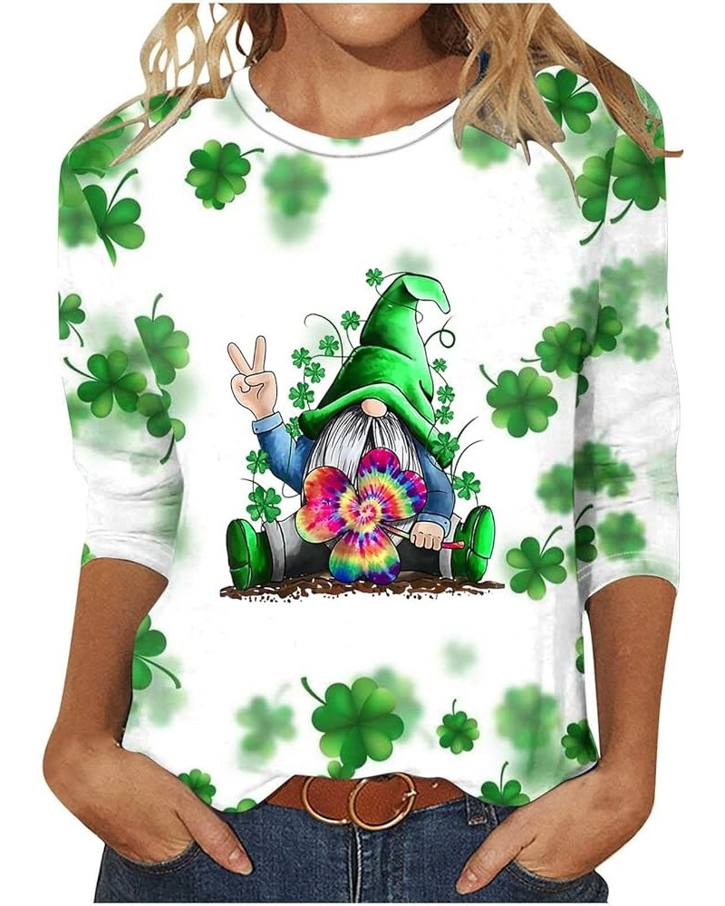 St Patricks Day Shirt Women Crewneck Short Sleeve Shamrock Printed Cute Tshirts 3/4 Length Sleeve Womens Summer Tops 31green ...