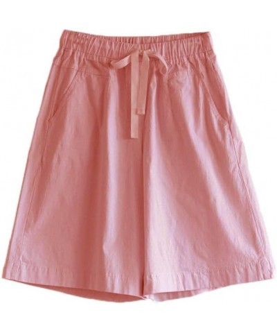 High Waist Wide Leg Bermuda Shorts for Women Fashion 2023 Casual Loose Fit Summer Drawstring Beach Shorts J08-pink $7.99 Shorts