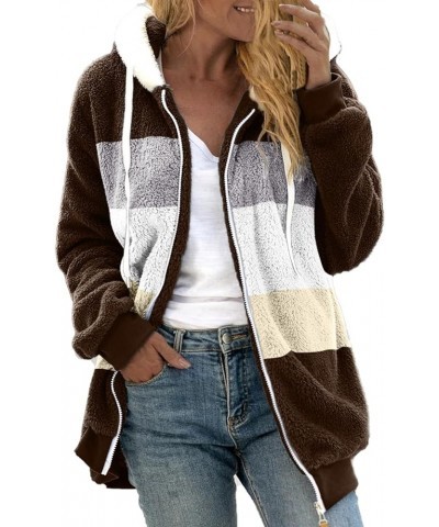 Womens Winter Fuzzy Fleece Jacket Hooded Patchwork Cardigan Coats Oversized Fluffy Sherpa Outerwear with Pockets A3-brown $9....