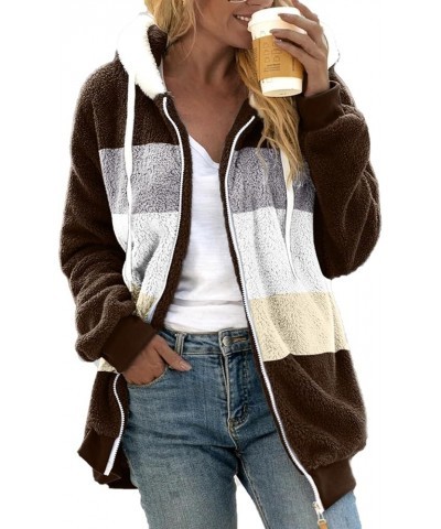 Womens Winter Fuzzy Fleece Jacket Hooded Patchwork Cardigan Coats Oversized Fluffy Sherpa Outerwear with Pockets A3-brown $9....