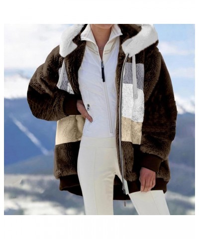 Womens Winter Fuzzy Fleece Jacket Hooded Patchwork Cardigan Coats Oversized Fluffy Sherpa Outerwear with Pockets A3-brown $9....