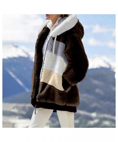 Womens Winter Fuzzy Fleece Jacket Hooded Patchwork Cardigan Coats Oversized Fluffy Sherpa Outerwear with Pockets A3-brown $9....