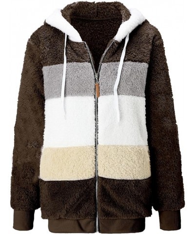 Womens Winter Fuzzy Fleece Jacket Hooded Patchwork Cardigan Coats Oversized Fluffy Sherpa Outerwear with Pockets A3-brown $9....