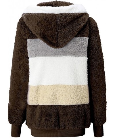 Womens Winter Fuzzy Fleece Jacket Hooded Patchwork Cardigan Coats Oversized Fluffy Sherpa Outerwear with Pockets A3-brown $9....