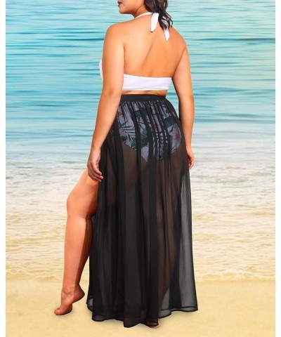 Plus Size Sarong Swimsuit Cover Ups Bikini Beach Cover-Ups Wrap Skirt Sheer Chiffon Beach Coverups Black $16.23 Swimsuits