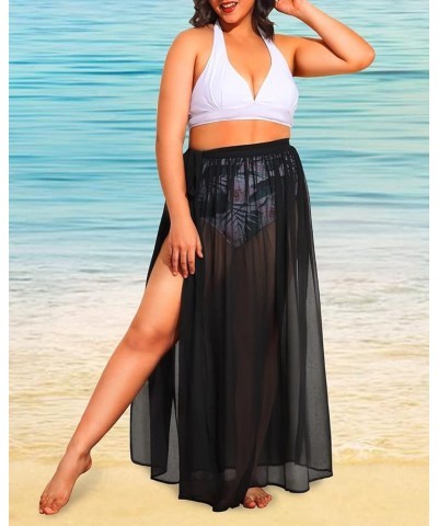 Plus Size Sarong Swimsuit Cover Ups Bikini Beach Cover-Ups Wrap Skirt Sheer Chiffon Beach Coverups Black $16.23 Swimsuits