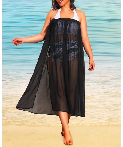 Plus Size Sarong Swimsuit Cover Ups Bikini Beach Cover-Ups Wrap Skirt Sheer Chiffon Beach Coverups Black $16.23 Swimsuits