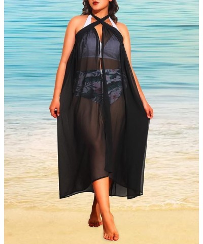 Plus Size Sarong Swimsuit Cover Ups Bikini Beach Cover-Ups Wrap Skirt Sheer Chiffon Beach Coverups Black $16.23 Swimsuits