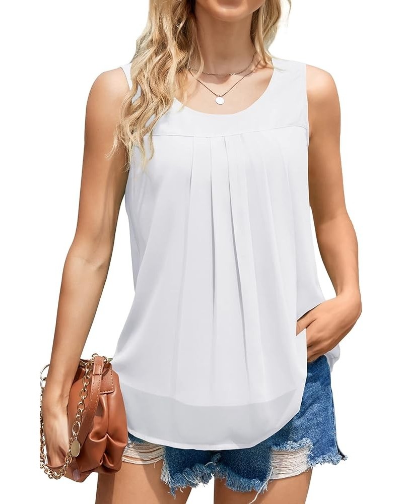 Women's Sleeveless Chiffon Tank Top Double Layers Casual Blouse Tunic A01 White $7.94 Tanks