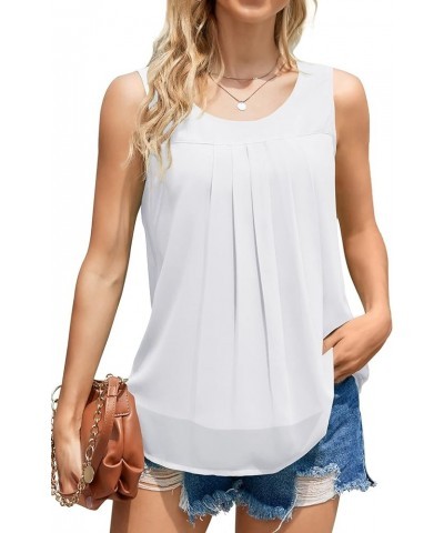 Women's Sleeveless Chiffon Tank Top Double Layers Casual Blouse Tunic A01 White $7.94 Tanks