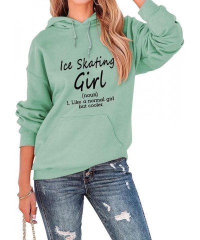 Ice Skating Girl Hoodie Tops Women Funny Ice Skating Hooded Sweatshirt Sport Pullover Hoody Shirt Skater Sweater Green $12.71...