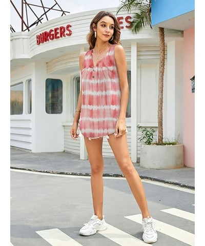 Women's Flowy Tank Tops Summer Sleeveless Loose Fit Pleated Tunic Shirts 005-tie Dye Pink $12.47 Tanks