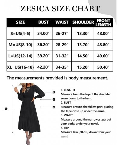 Women's 2024 Casual Long Sleeve Crew Neck High Waist Smocked Flowy Tiered Midi Dress Pureblack $14.24 Dresses