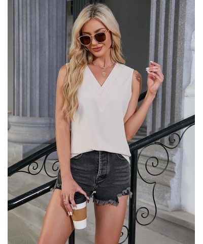 Womens Tank Tops Dressy Sleeveless Blouses Business Casual Tank Shirts V Neck Cami Summer Basic Camisole Solid Color Apricot ...