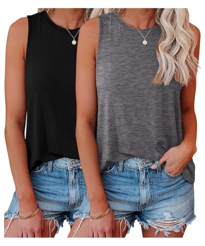 2 Pack Womens Tank Tops Crew Neck Sleeveless Summer Cute Tops Loose Fit Basic Workout Casual Shirts 2024 Fashion Clothes Blac...