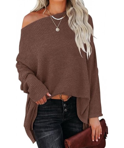 Batwing Sleeve Knit Tops One Shoulder Loose Pullover Long Sleeve Fashion Sweater Coffee $12.55 Sweaters